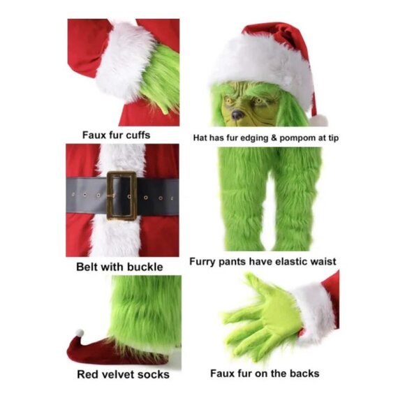 Grinch 7 Piece Furry Costume - Size: Small - 2XL - Complete Outfit - Fast Ship - Picture 5 of 6